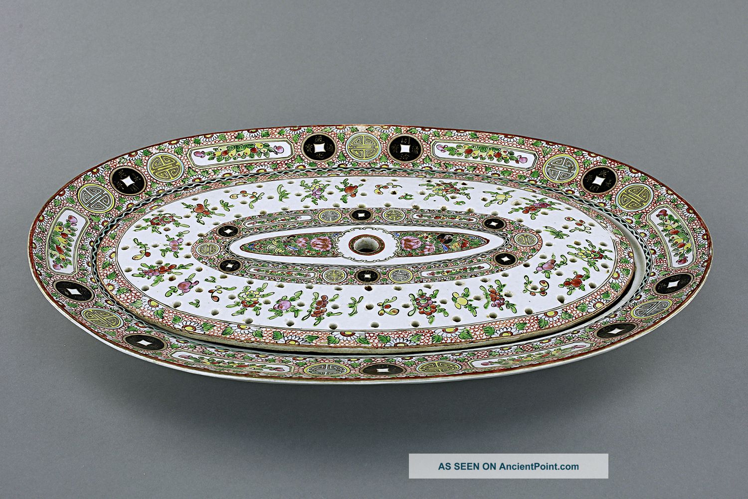 Large Chinese Canton Plate With Strainer Plates photo