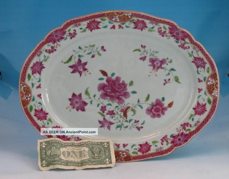 Antique 18th C Chinese Porcelain Famille Rose Qianlong Floral Platter A/f Plates photo