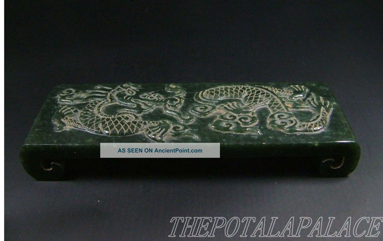 Old Chinese Spinach Nephrite Jade Paperweight 16/17thc.  Powerful Dragon Carved Other photo
