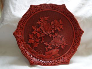 Chinese Carved Cinnabar Floral Plate photo