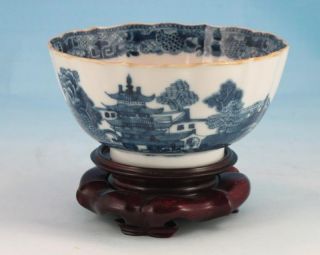 Antique 18th C.  Chinese Porcelain Blue & White Fluted Bowl Landscape Decoration photo