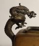 Old Chinese Bronze Censer Incense Burner With Dragon Handles & Lion Feet Incense Burners photo 4