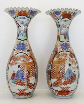 Pair Of Monumental 19c Chinese Export Flared Rim Vases Condition Noreserve photo