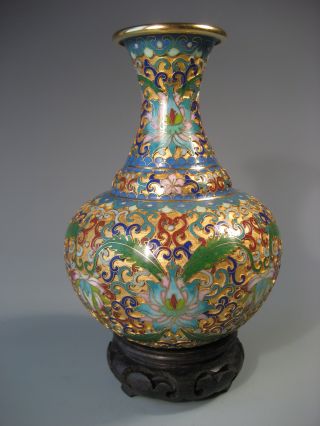 Fine China Chinese Champleve Brass Enameled Lotus Decor Vase Ca.  20th Century photo