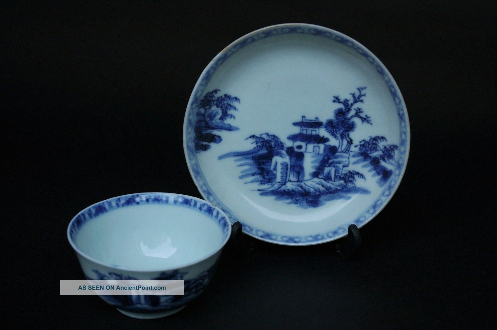 Antique Chinese 18c Blue And White Nanking Cargo Tea Bowl And Saucer Porcelain photo