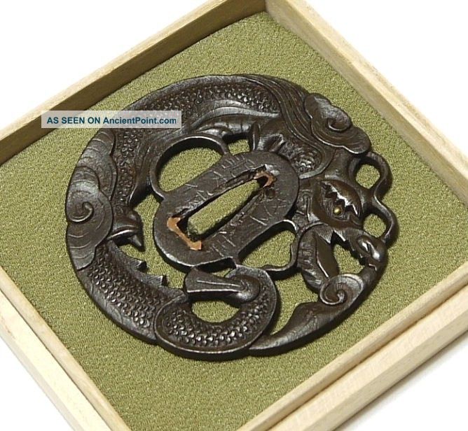 ◆l.  Tsuba◆ - Dragon Sukashi - (s) Echizen Jyu Kinai Powerful 84mm Box Tsuba photo