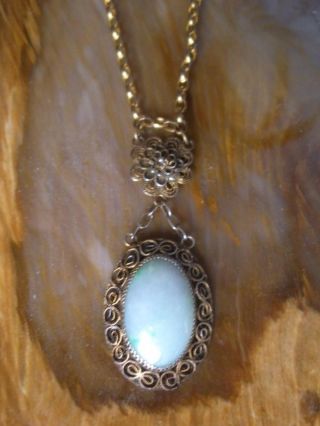 Lovely Old Chinese Silver Export Necklace,  Gold Jade Filigree Pendant photo