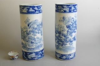 Pair Of Large Chinese Porcelain Vases,   blue & White Flower Decor,  19th Century. photo