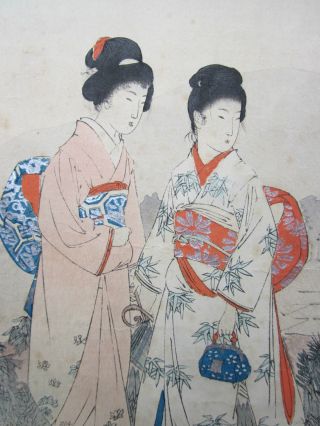 Japanese Woodblock Print - C.  1900 - Two Beauties - Signed - Meiji Period photo