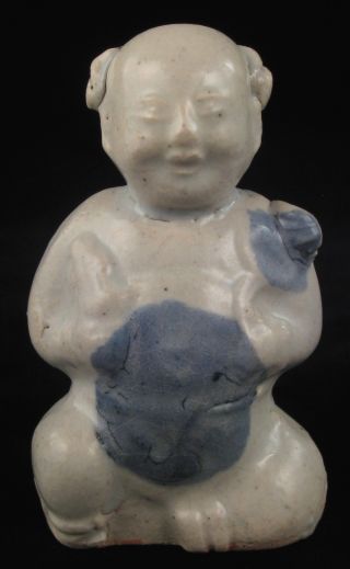 19th Cent.  Japanese Glazed Ceramic Suiteki Water Dropper,  Seated Man,  Scribe? photo