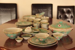 Vintage 1950s Chinese Jingdezhen Porcelain 76 Pc Dinner Set - 1 Rice Bowl Missing photo