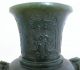 Archaic Style Chinese Carved Green Serpentine Ram Head Vase On Wood Stand (7.  4 