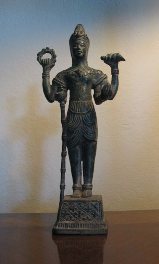 Bronze Statue Of Standing Khmer Vishnu From Cambodia photo