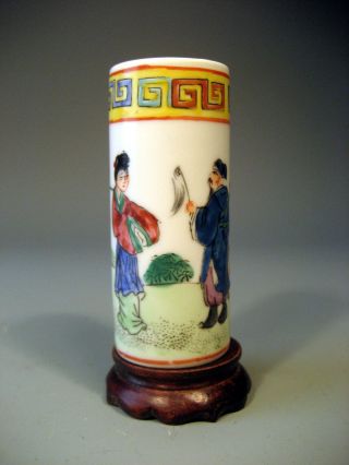 China Chinese Famille Verte Figural Pottery Miniature Hat Vase Ca.  20th Century photo