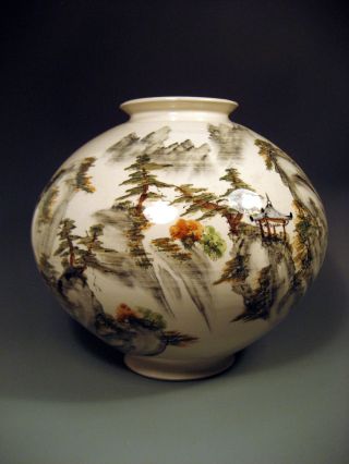 Fine China Chinese Art Pottery Vase With Landscape & Calligraphy Decor 20th C. photo