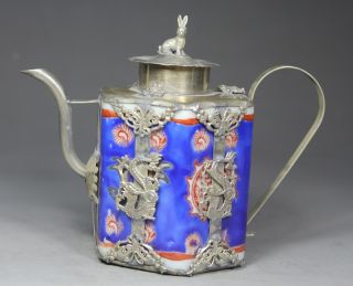 Chinese Old Porcelain Handwork Dragon Tea Pot Rabbit Lid photo