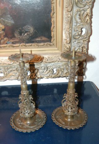Pair Antique Early 19th Century Handmade Chinese Dragon Candle Stick photo