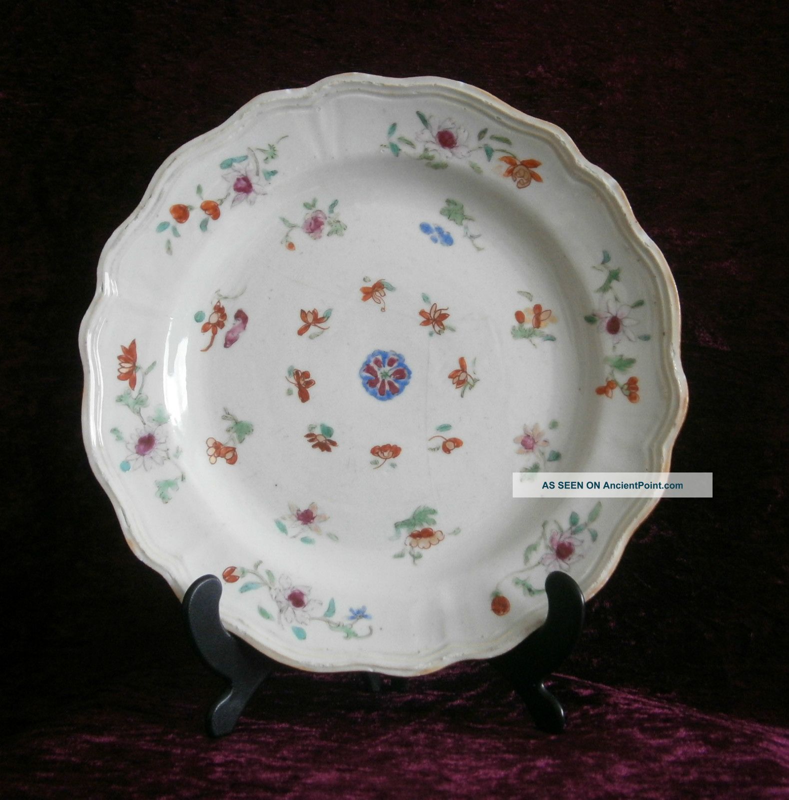 Good Antique Chinese Famille Rose 18thc Porcelain Silver Shape Dish - Plates photo