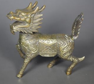 Chinese Old Brass Wonderful Handwork Hammered Kirin/ Dragon Statue photo