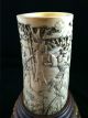 Large Japanese/chinese Carved Faux Ivory Scenic Tusk Vase Meiji Period Vases photo 1