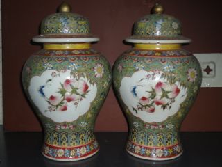 China Pair Fine Gilt Porcelain Roses Nine Peach Vases photo