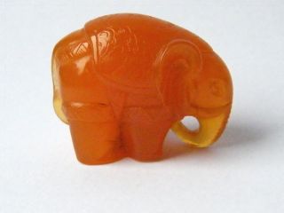 Antique - Indian - Hand Carved Honey Amber Elephant Figurine - Signed - Circa1910 photo