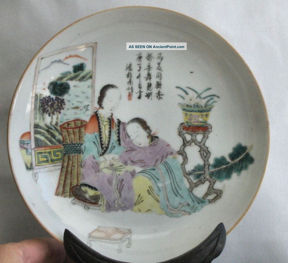 1850s Antique Chinese Porcelain Plate Signed & Dated Tung Chih Period Plates photo