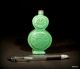 Antique Chinese Small Double Gourd Green Shou Vase Vases photo 6