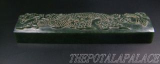 Old Chinese Spinach Nephrite Jade Paperweight 16/17thc.  Powerful Dragon Carved photo