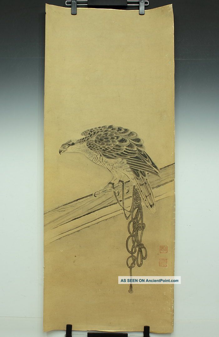 Jiku895 Jf Japan Makuri Scroll Soga Nichokuan Hawk Paintings & Scrolls photo