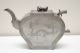 Early 20thc Chinese Antique Pewter Teapot Set Detail Carved Dragon Jade Handle Other photo 1