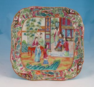 Fine Antique 19th C Chinese Porcelain Rose Mandarin Square Serving Dish 9.  75in photo