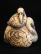 Finely Carved & Inked Ox Bone Netsuke Of Two Pelican Birds Netsuke photo 1