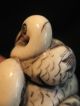 Finely Carved & Inked Ox Bone Netsuke Of Two Pelican Birds Netsuke photo 6