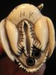 Finely Carved & Inked Ox Bone Netsuke Of Two Pelican Birds Netsuke photo 7