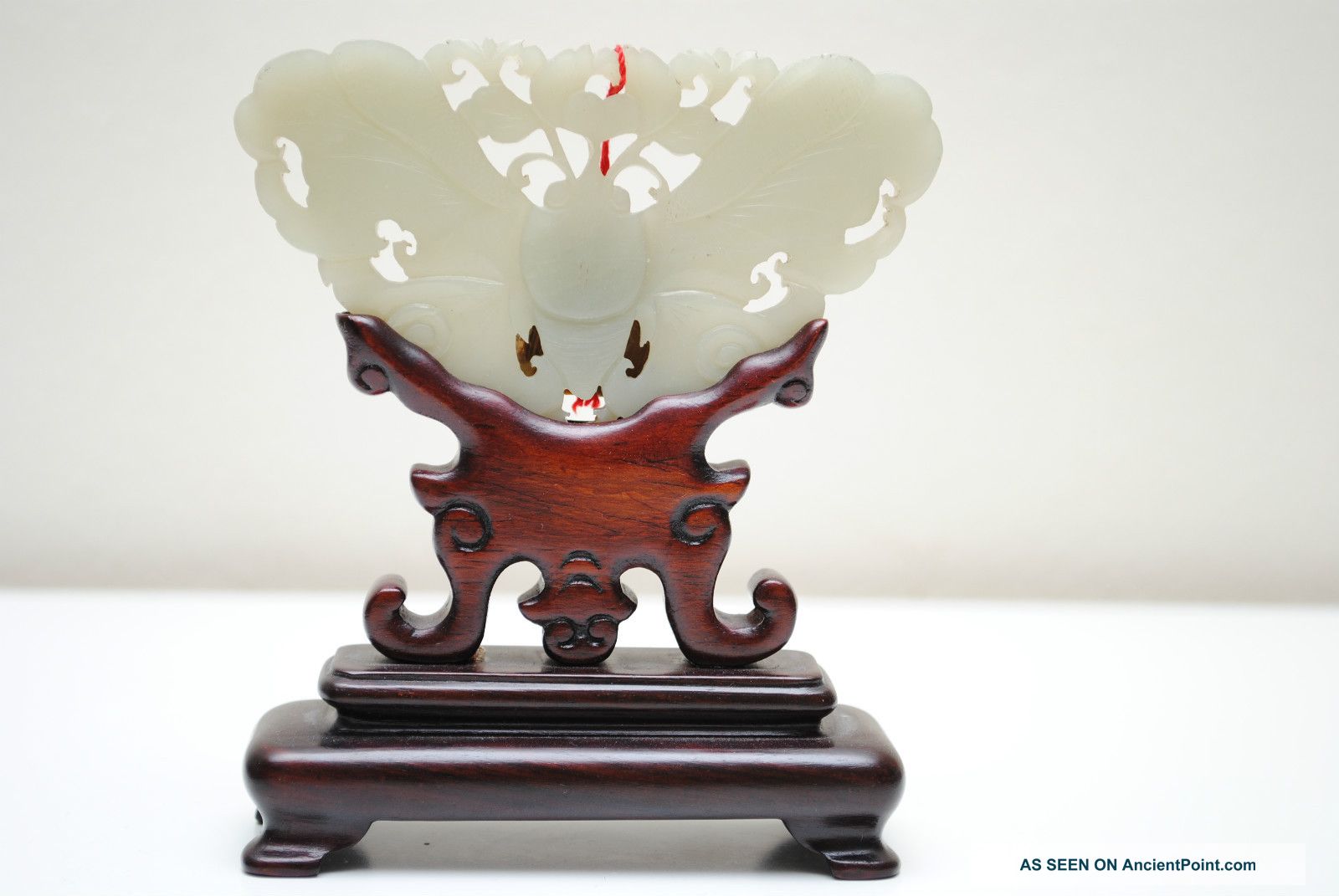 Early 20thc Chinese Antique Carved Celadon Jade With Wood Stand Other photo