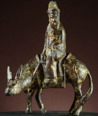 Buddha:antique Chinese Buddha On A Donkey,  A Parable In Bronze,  1800s,  Great Patina photo