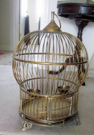 Gorgeous Ornate Vintage Over 11 Pound Solid Brass Bird Cage photo