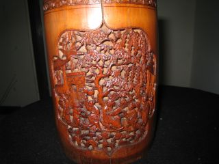Antique Chinese Carved Bamboo Brush Pot 19th C photo