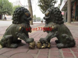 China Tibet Classical Bronze Gilt Palace Feng Shui Evil Foo Dog Lion Pair photo