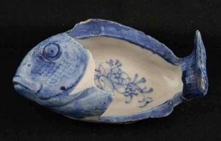 Antique Blue & White Canton China,  Export Porcelain - - - - - - - Canton Fish Dish photo
