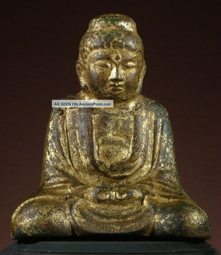 Buddha: Antique Japanese Amida Nyorai,  Gilded Iron,  Late Meiji,  C.  1900 Statues photo