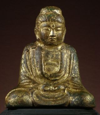 Buddha: Antique Japanese Amida Nyorai,  Gilded Iron,  Late Meiji,  C.  1900 photo