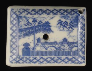 19th Cent.  Japanese Glazed Porcelain Suiteki Water Dropper,  Blue Transferware photo