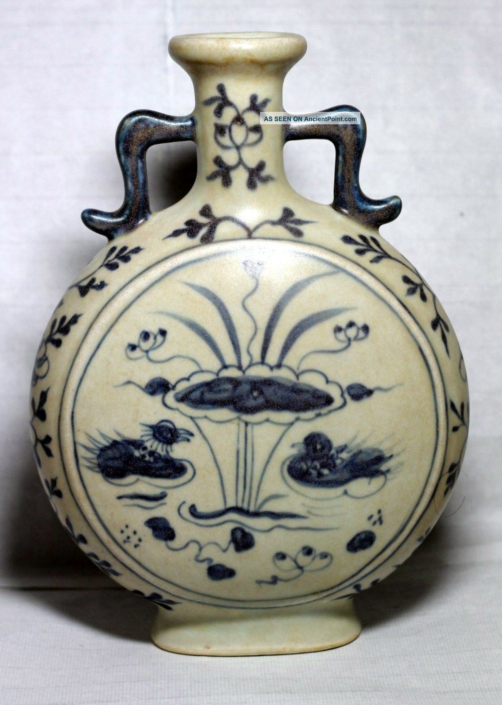 White & Blue Porcelain Two - Ear Duke Vase,  China Qing Dynasty Vases photo