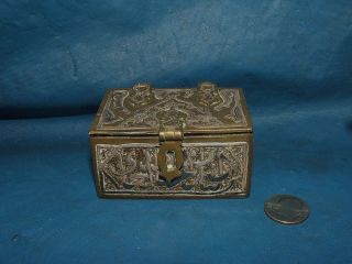 Antique Asian Bronze Brass Silver Snuff Box With Inlaid Wood Interior Country?? photo