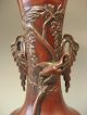 Fine Pair Japan Japanese Bronze Vases W/ Avian & Foliate Decor Meiji Ca.  1880 Vases photo 8