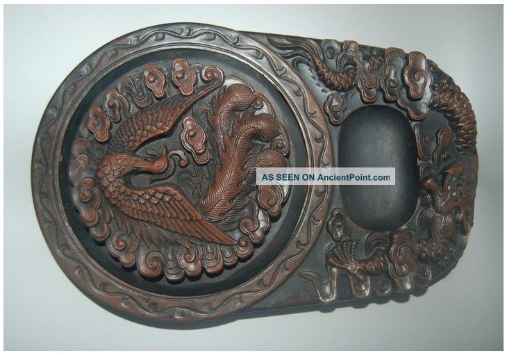Vintage Chinese Hand Carved Dragon Phoenix Dengni Ink Stone Ink Stones photo