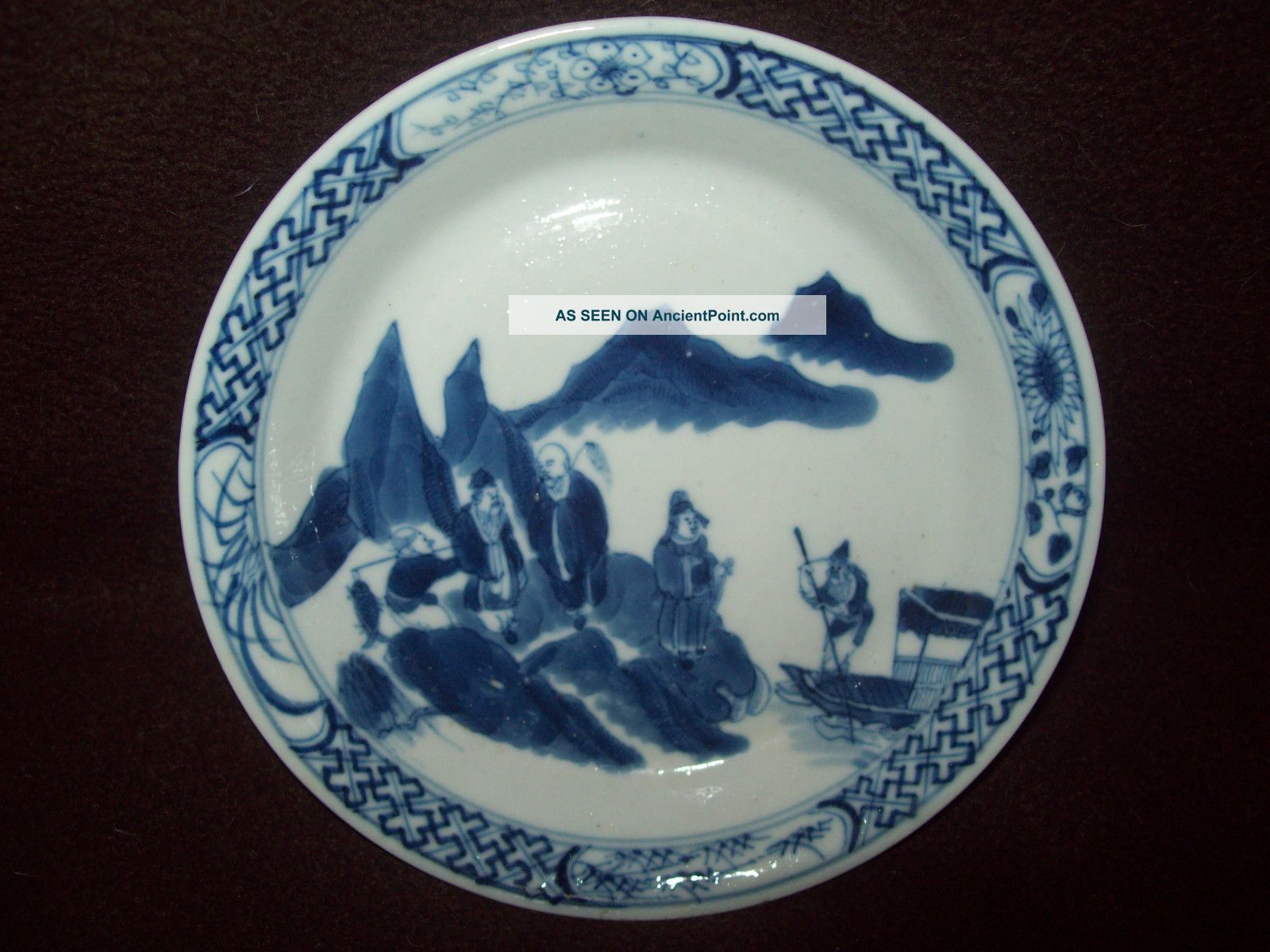 Chinese Blue & White Figural Porcelain Saucer Kangxi Mark Saucer Plate Vase 2 Porcelain photo