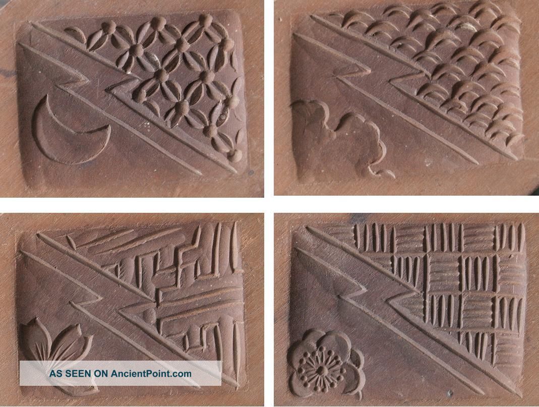 Japanese Antique Kashigata 4 Designs Hand Carved Wooden Mold Other photo